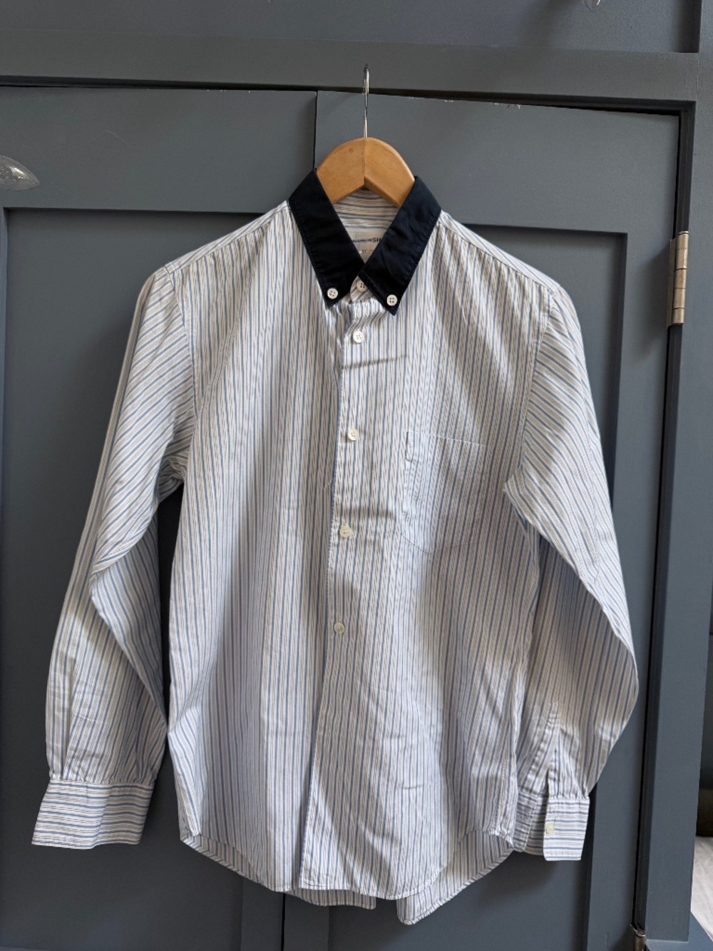 Comme des Garçons SHIRT Striped Cotton Shirt Navy Contrast Collar M